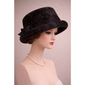 Vintage 60s Black Fur Cloche Hat Eddi Lazarus Columbus Mystere Imported Fur Mod